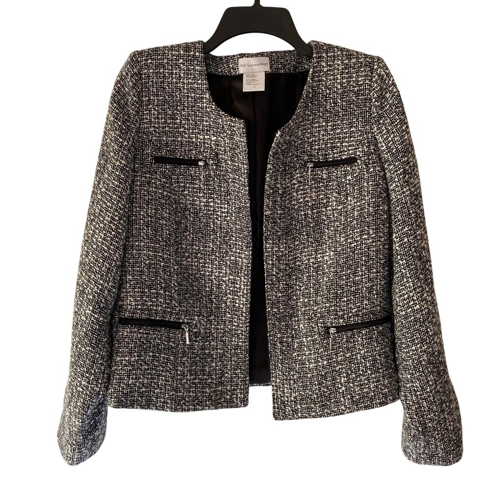 Soft Surroundings Tweed Jacket Blazer M Lined  Zipper Career Professional Office